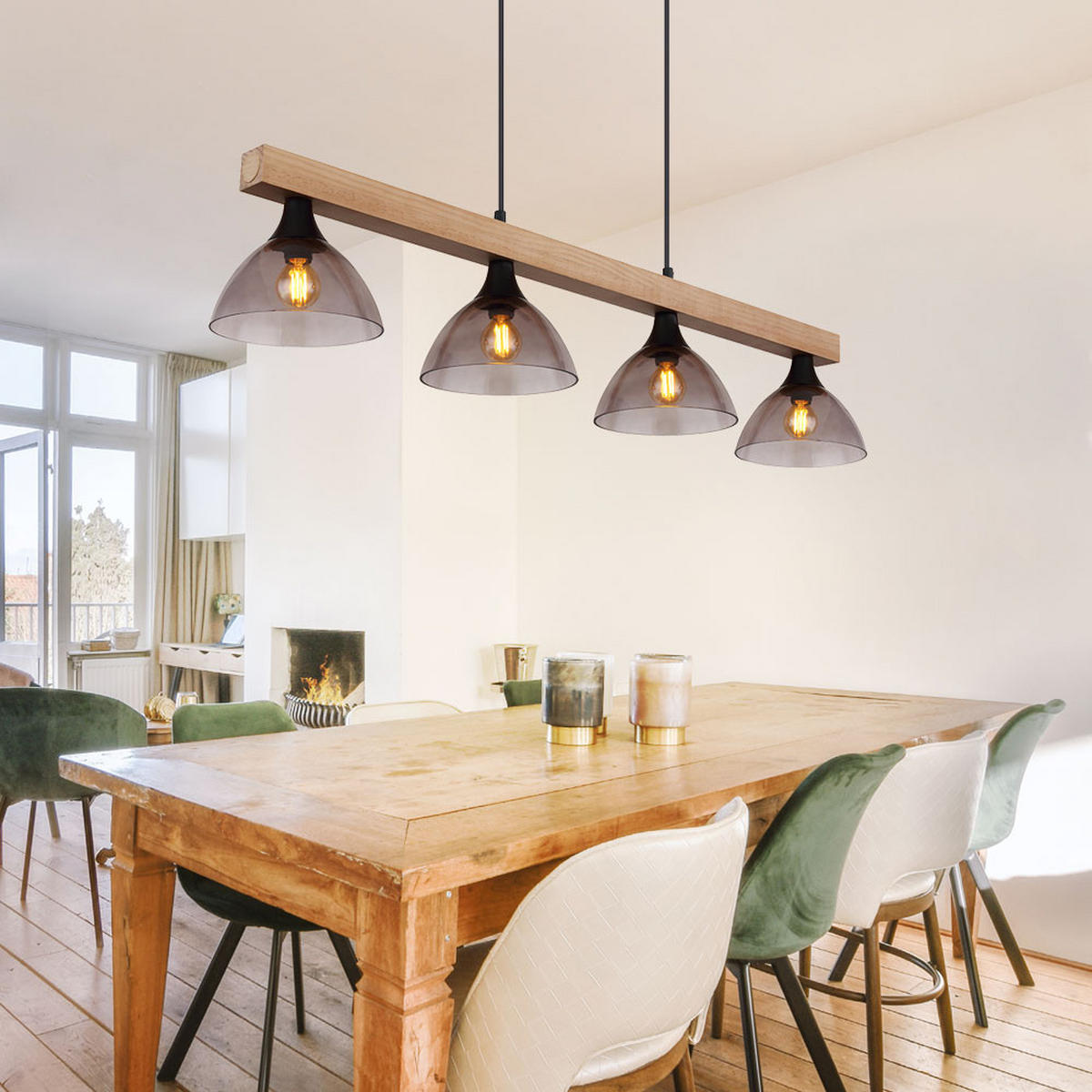 LED TISCHLEUCHTE Lindi Braun Holz Glas - Braun, Holz (96/17/150cm) - Globo Lighting