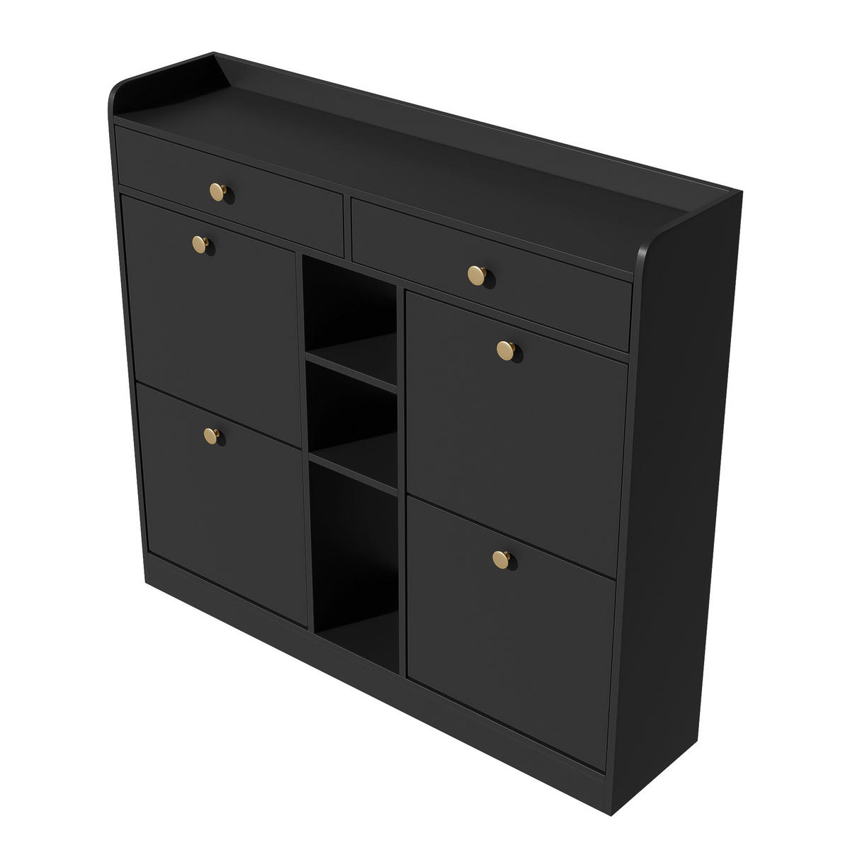 SCHUHSCHRANK aus Spanplatte 110x26x100cm in Schwarz mit Klappentüren - Schwarz, Holzwerkstoff (110/100/26cm) - Modfu