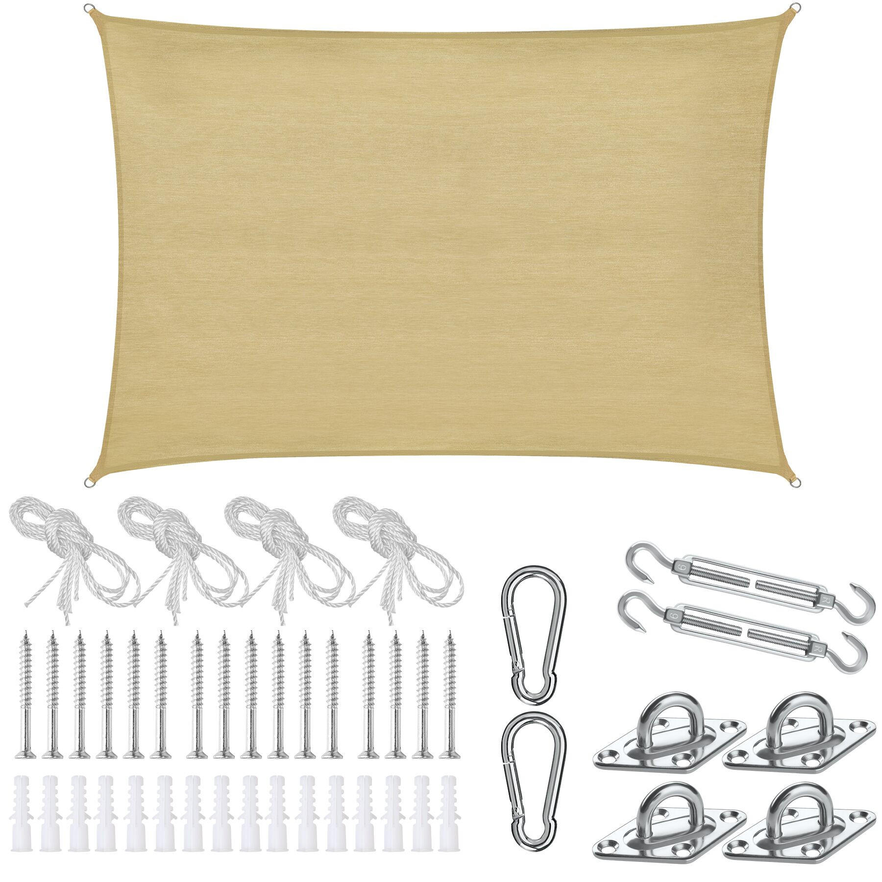 SONNENSEGEL Sunny,umfangreiches Montagematerial,Sand - Sandfarben, Kunststoff (300/200cm) - tectake