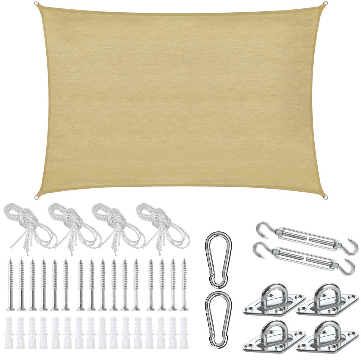 SONNENSEGEL Sunny,umfangreiches Montagematerial,Sand - Sandfarben, Kunststoff (300/200cm) - tectake