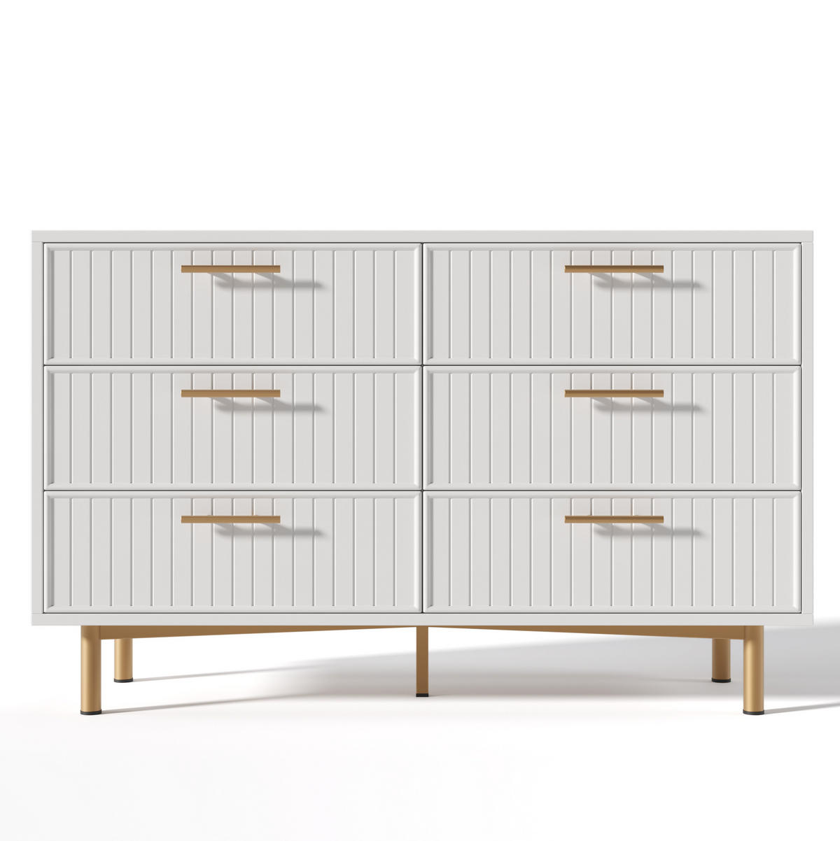 KOMODA 120/40/75 cm od iverice bijela sa 6 ladica i metalnim postoljem - bijela, drvni materijal (120/40/75cm) - Modenvie