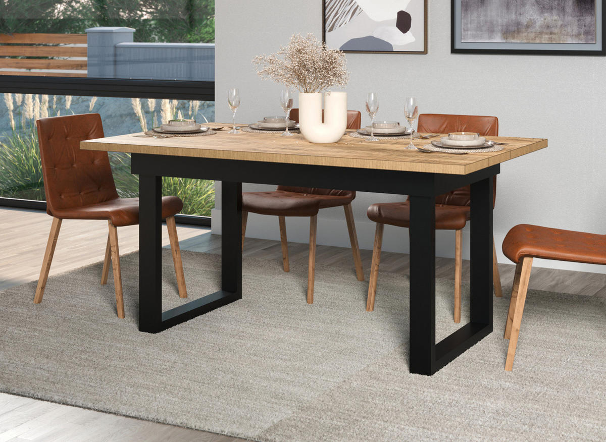 ESSTISCH Mango, schwarz 160 x 90 cm, Küchentisch in modernem Design - Schwarz/Naturfarben, Holzwerkstoff/Metall (90/160/76cm) - Top.Furn