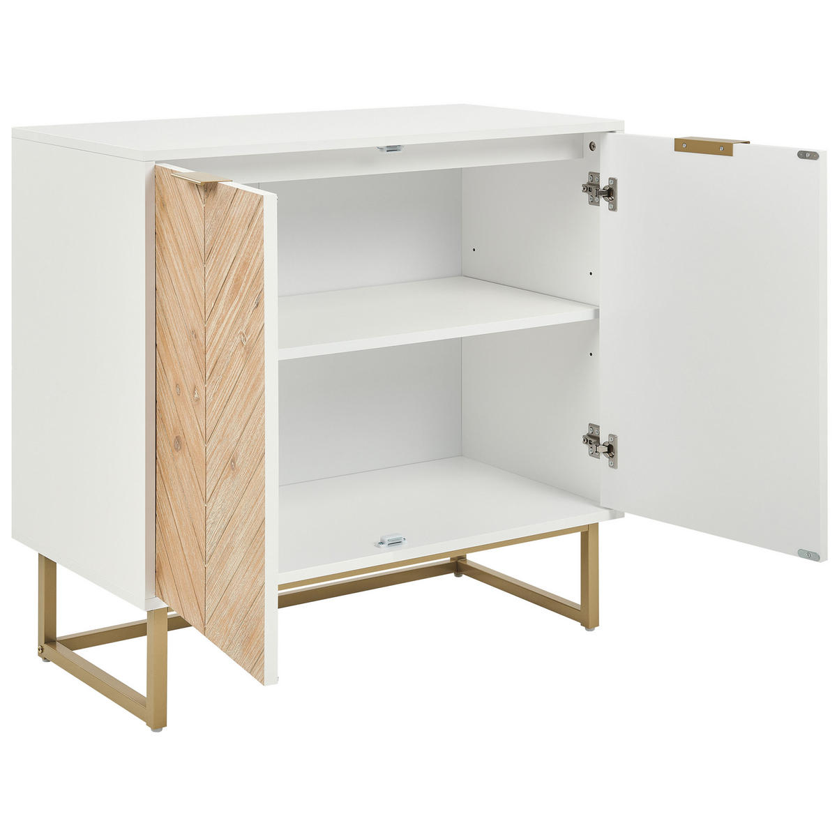SIDEBOARD Weiß Alaska - Hellbraun/Goldfarben, Holzwerkstoff (80/80/40cm) - Beliani