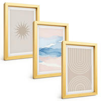BILDER SET 3er Set - 20x30 cm Goldrahmen - Sonnenwellen abstrakte Linien Pastell - Goldfarben, Kunststoff (20/30cm) - TULUP