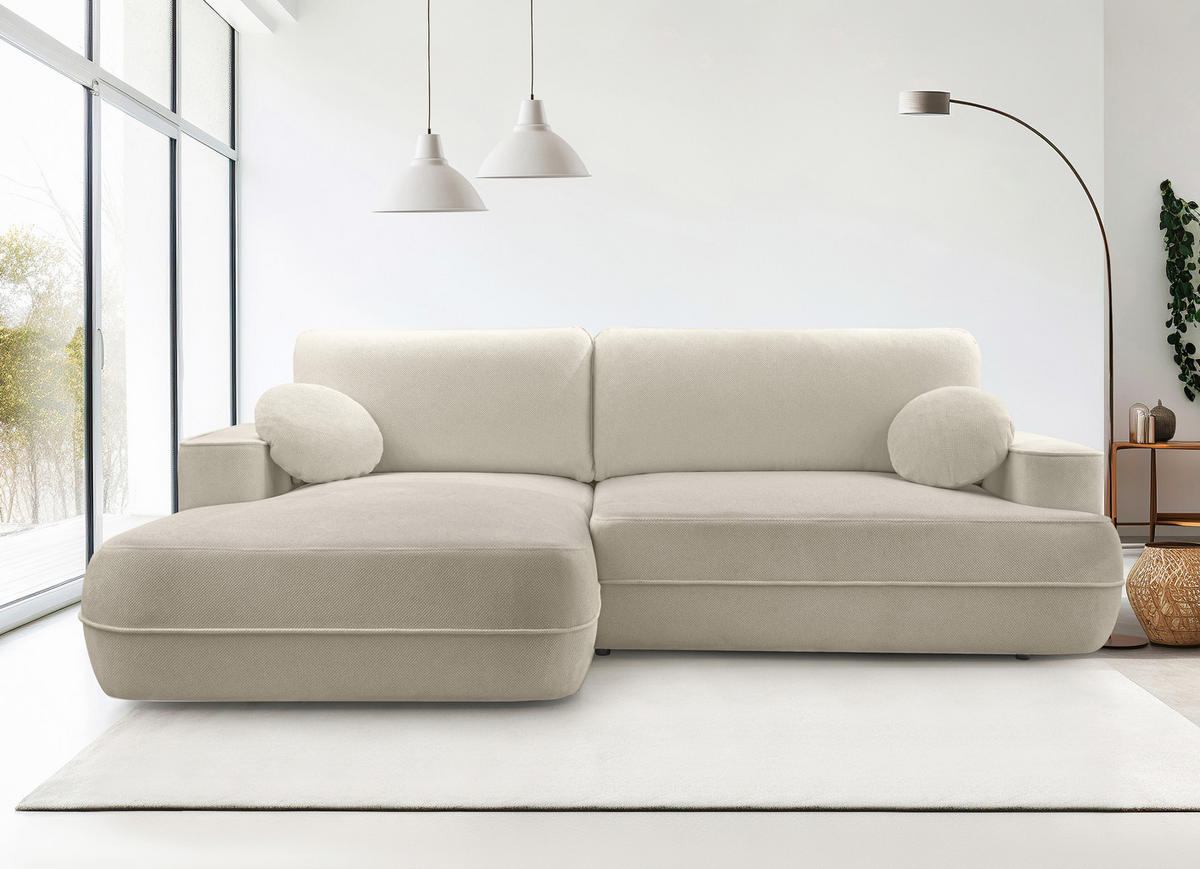 ECKCOUCH L Form Peoni Beige 267/168/87 cm mit Schlaffunktion L - Beige/Schwarz, Kunststoff/Textil (168/267cm) - AX Living