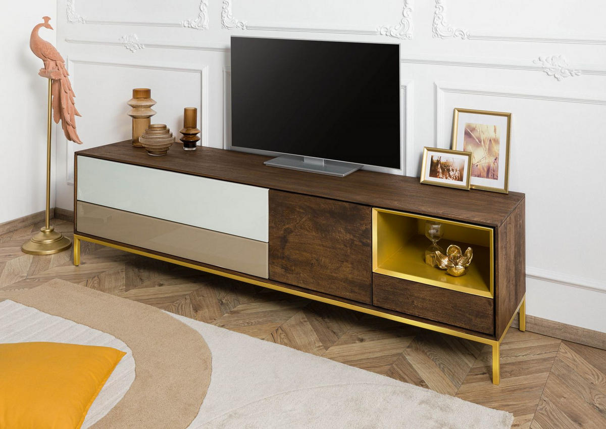 TV-BOARD Mango 200x45x55 braun geölt CHICAGO #102 - Braun, Holz (45/55/200cm) - Massivmoebel24