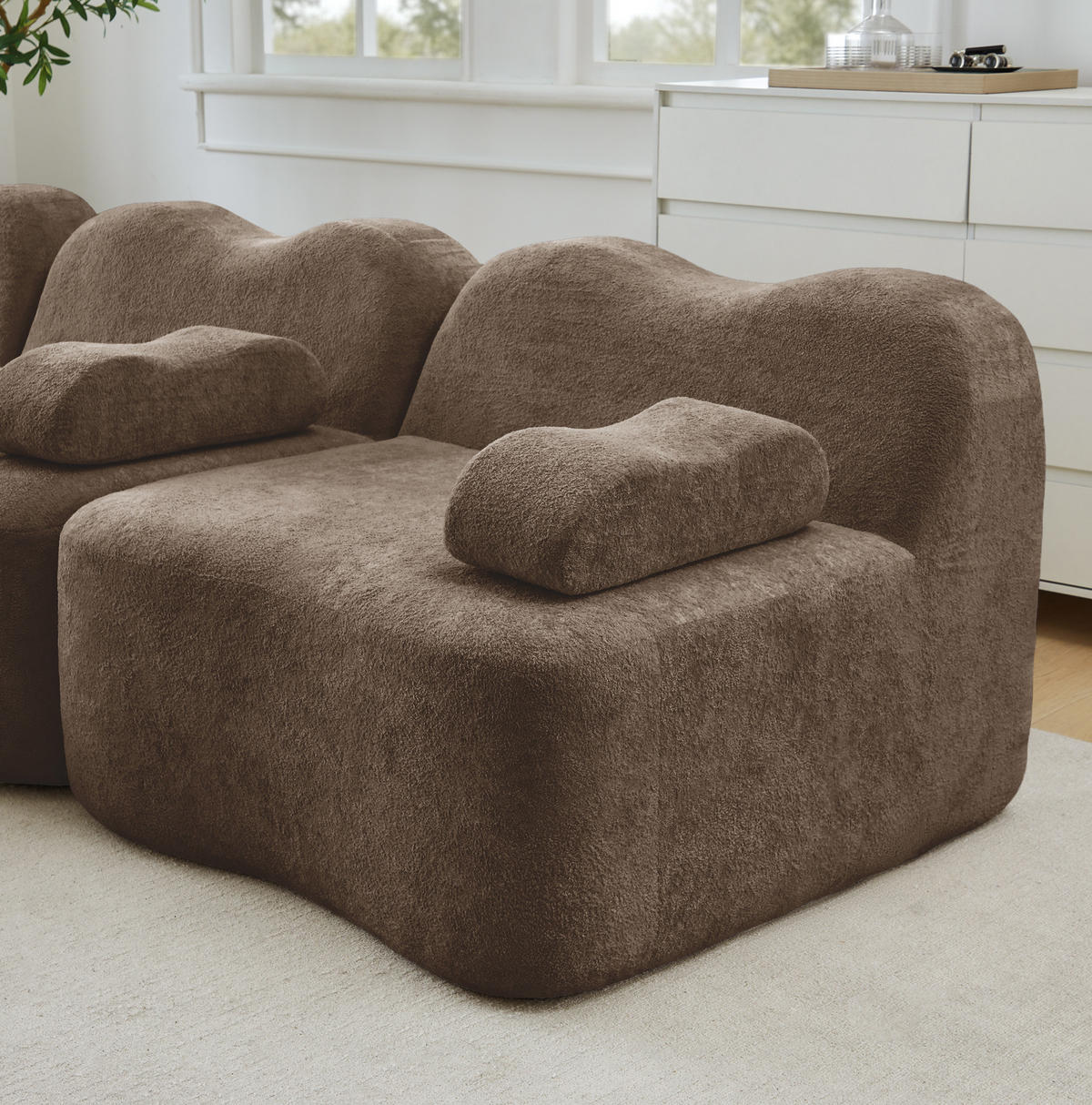 SOFA 288/98/70 cm in Braun aus Samt, modular und rahmenlos - Braun, Textil (98/70/288cm) - Flora Grace