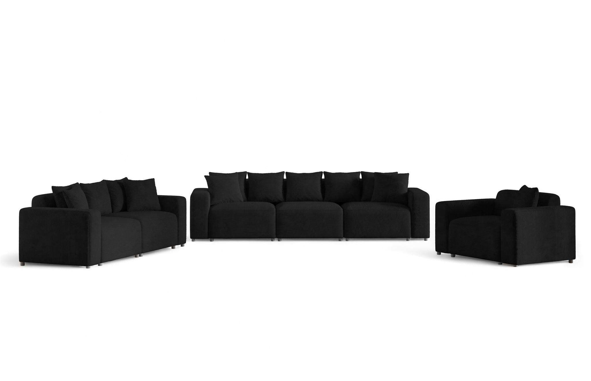 SOFASET Megan 3-2-1 In Poso - Schwarz, Holzwerkstoff/Textil (327/75/98cm) - Fun Möbel