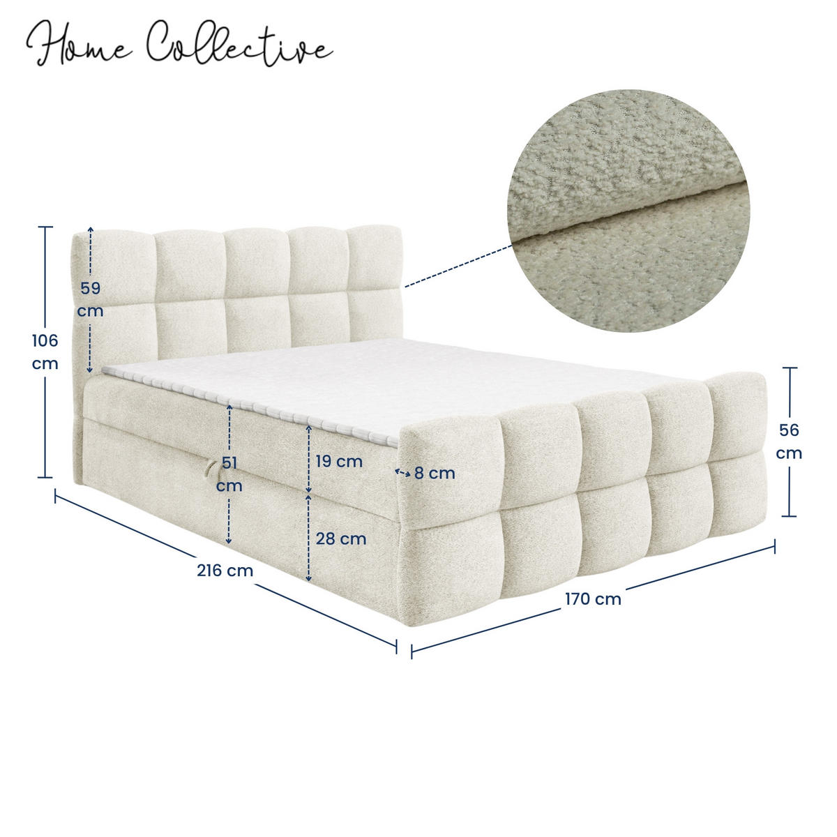 BOXSPRINGBETT mit zwei Stauräumen 160x200 cm in Creme - Creme, Textil (160/200cm) - Home Collective