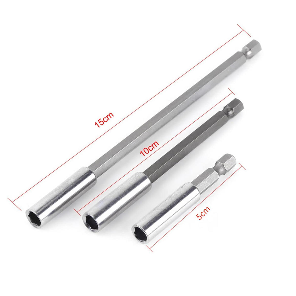 BITHALTER – Sechskantschaft, 50 mm, 100 mm, 150 mm (3er-Set, 1/4 Zoll) - Silberfarben, Metall (19.5/5/1cm) - DCA