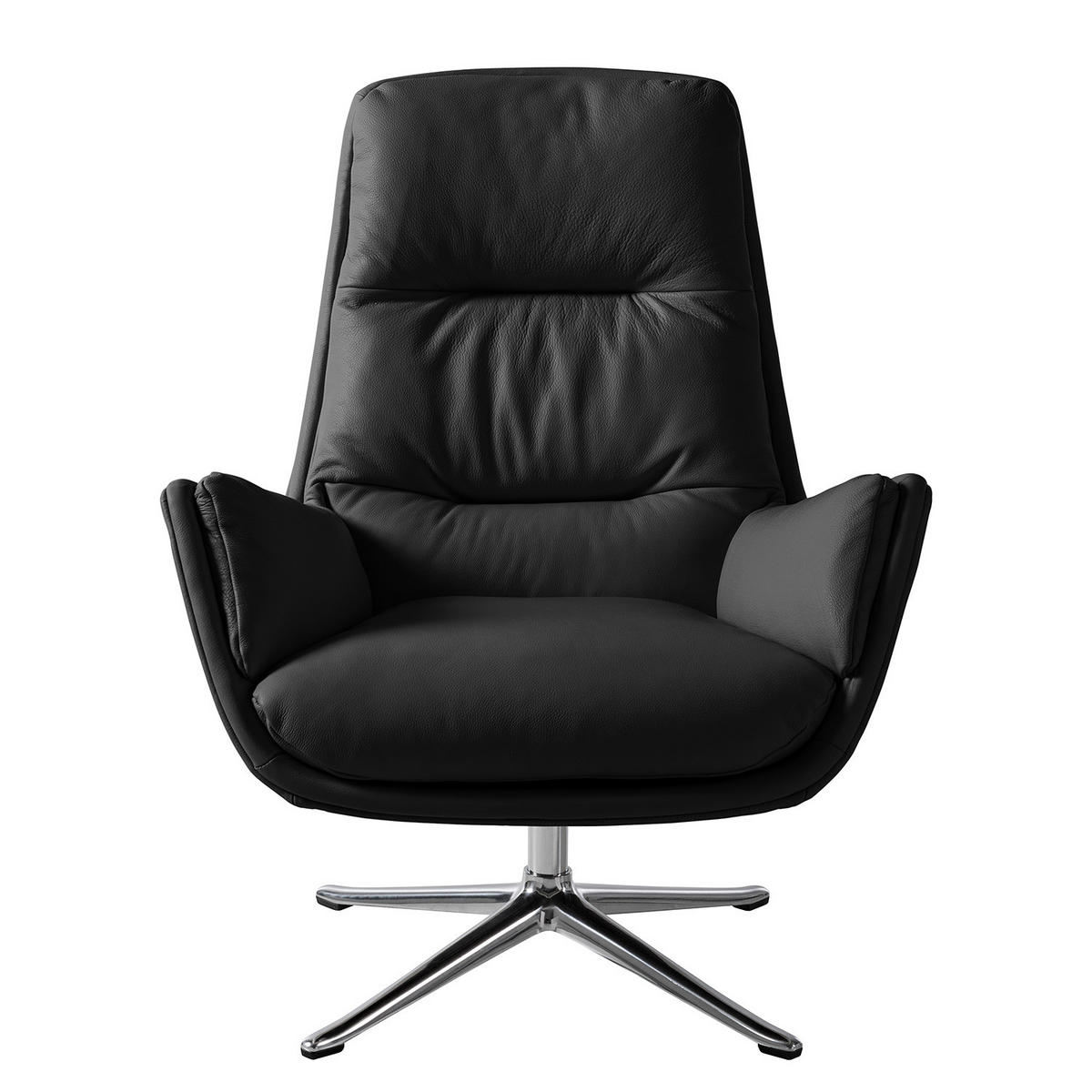 SESSEL mit Kreuzfuß - Chromfarben/Schwarz, Leder/Metall (83/95/97cm) - home24