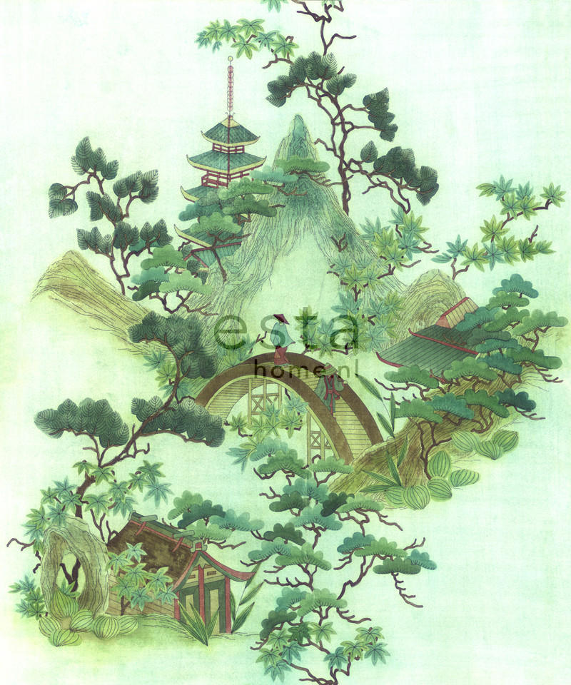 FOTOTAPETE Chinoiserien 232.5 x 279 cm - Grün, Papier (232.5/279cm) - ESTAhome