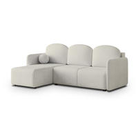 ECKSOFA SUVINO Creme Geflochtener Stoff mit Schlaffunktion - Creme, Holz (230/143cm) - MASSENO