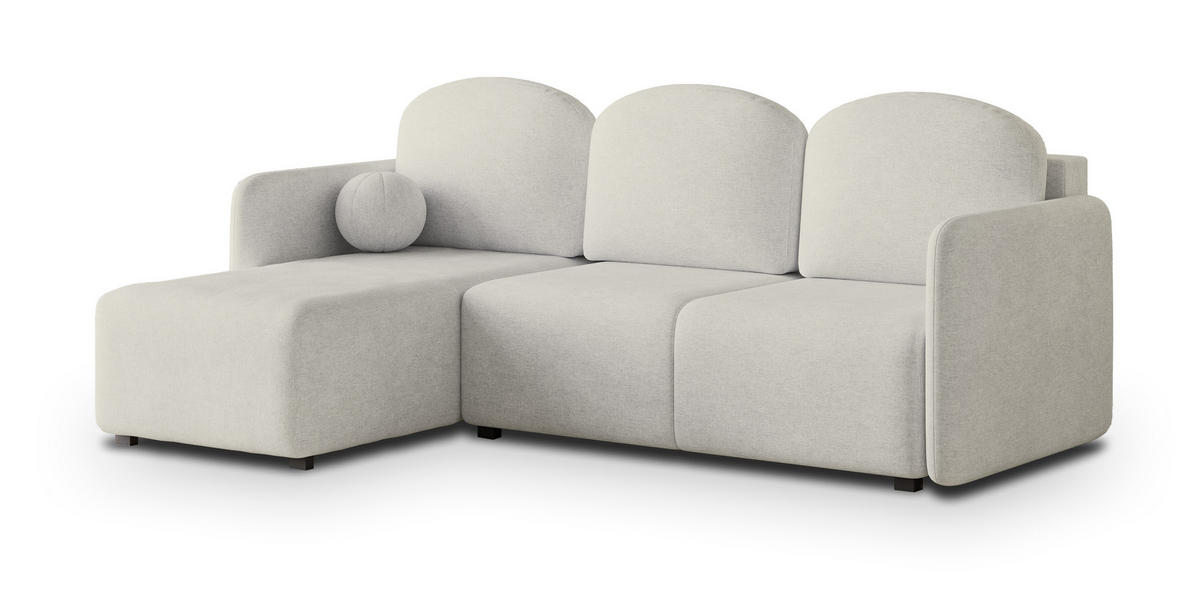 ECKSOFA SUVINO Creme Geflochtener Stoff mit Schlaffunktion - Creme, Holz (230/143cm) - MASSENO