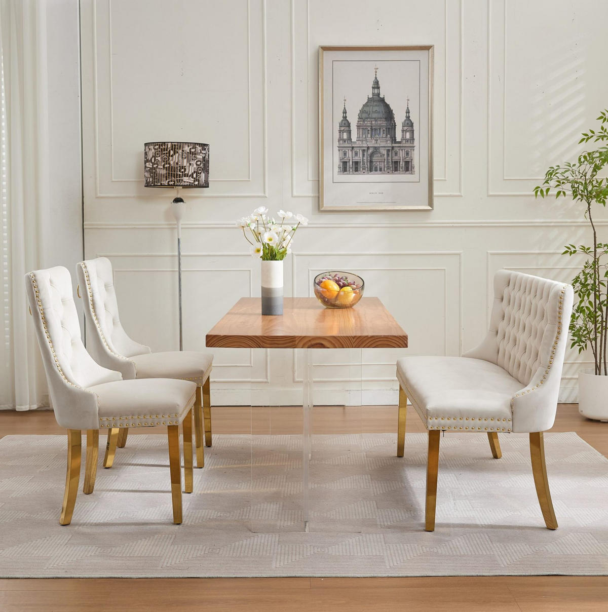 SITZBANK 2-Sitzer Samt Beige mit goldfarbenen Edelstahlbeinen - Beige, Metall (116/89.5/58.1cm) - Meubliv