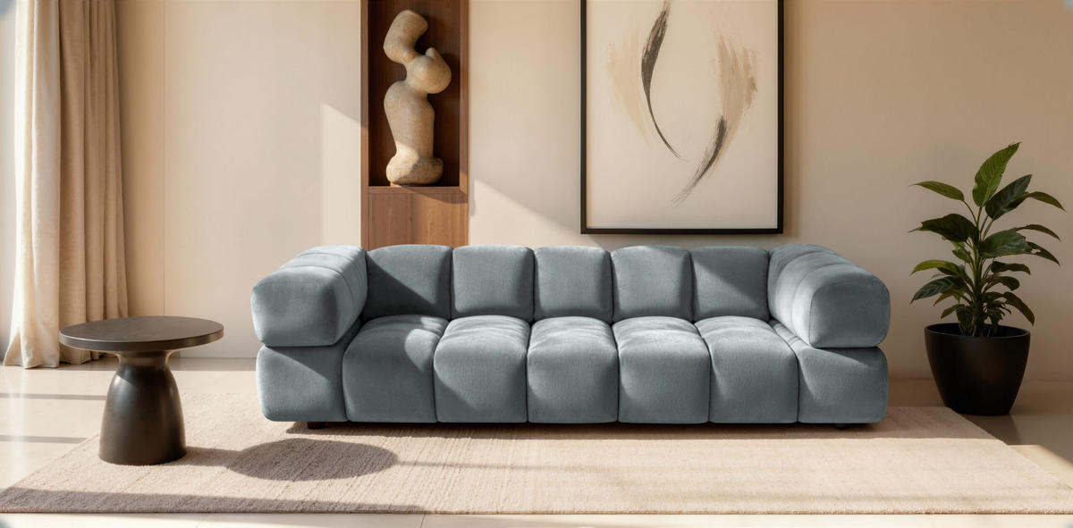 SOFA 4-Sitzer, Couch, Veloursstoff Bluvel, Blaugrau, Averro - Blaugrau, Holz (280/70/96cm) - Kaiser Möbel