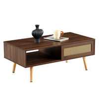 COUCHTISCH in Braun Korbgeflochtener Teetisch mit Schiebetüren für Wohnzimmer, B105/T55/H40cm - Naturfarben/Braun, Holzwerkstoff (55/105/40cm) - STILVORA