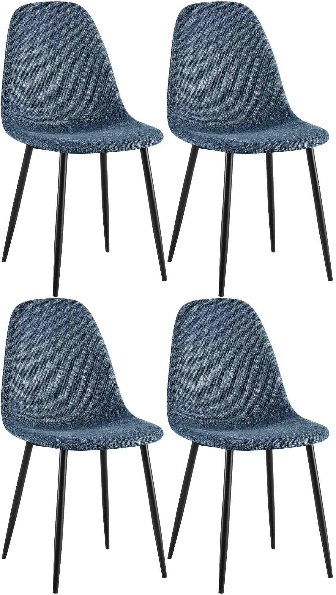 STUHL 4er Set Stoff Dunkelblau - Schwarz/Dunkelblau, Textil/Metall (44/88/51cm) - CLP