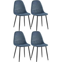STUHL 4er Set Stoff Dunkelblau - Schwarz/Dunkelblau, Textil/Metall (44/88/51cm) - CLP