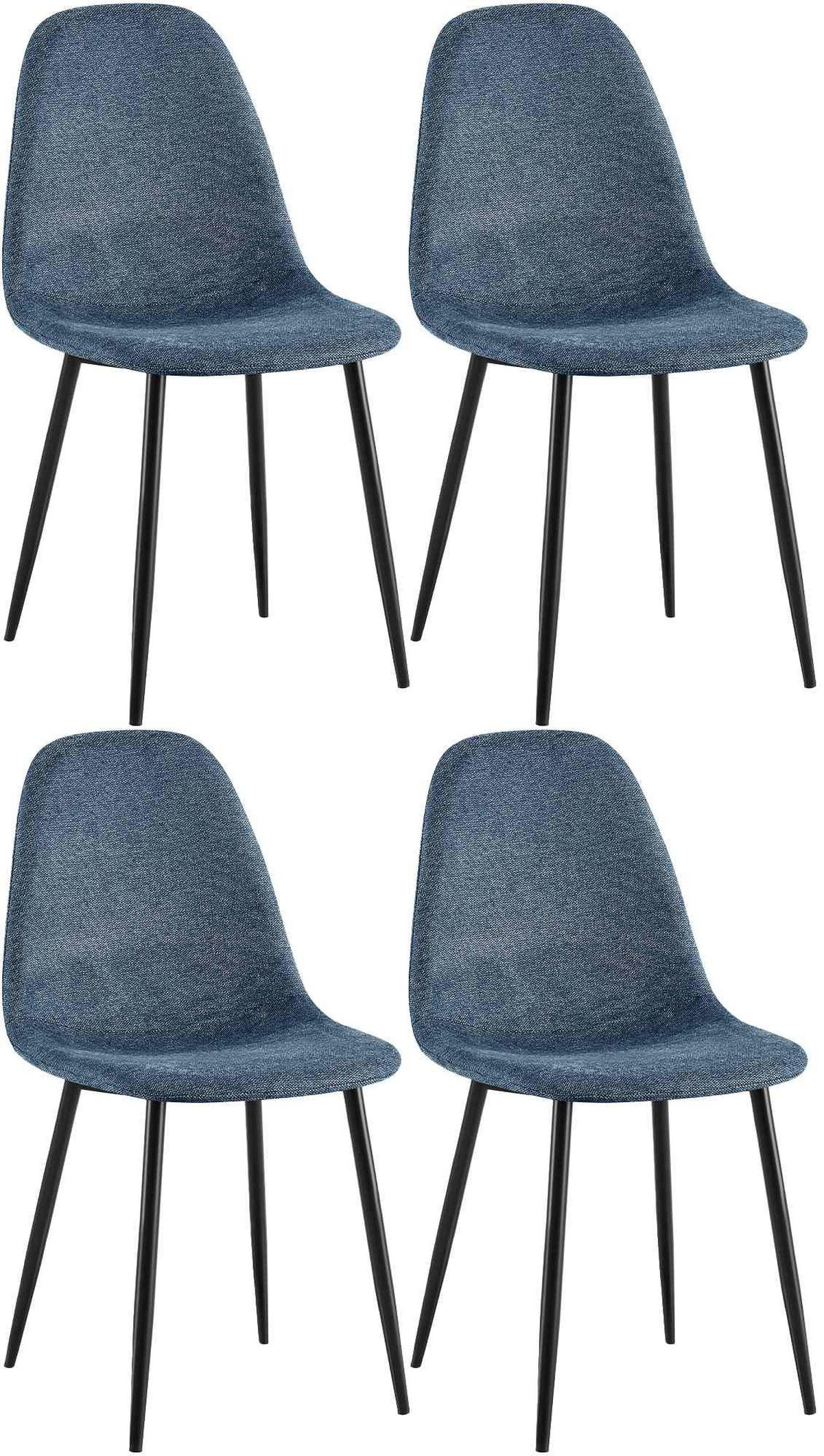 STUHL 4er Set Stoff Dunkelblau - Schwarz/Dunkelblau, Textil/Metall (44/88/51cm) - CLP