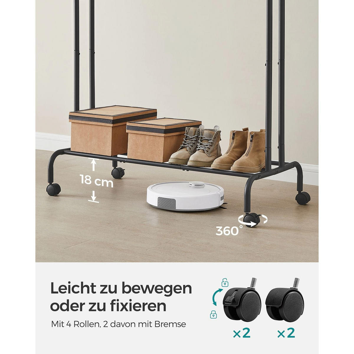 KLEIDERSTÄNDER PRAIA - Schwarz, Metall (103.5/155/52.5cm) - Hansiro