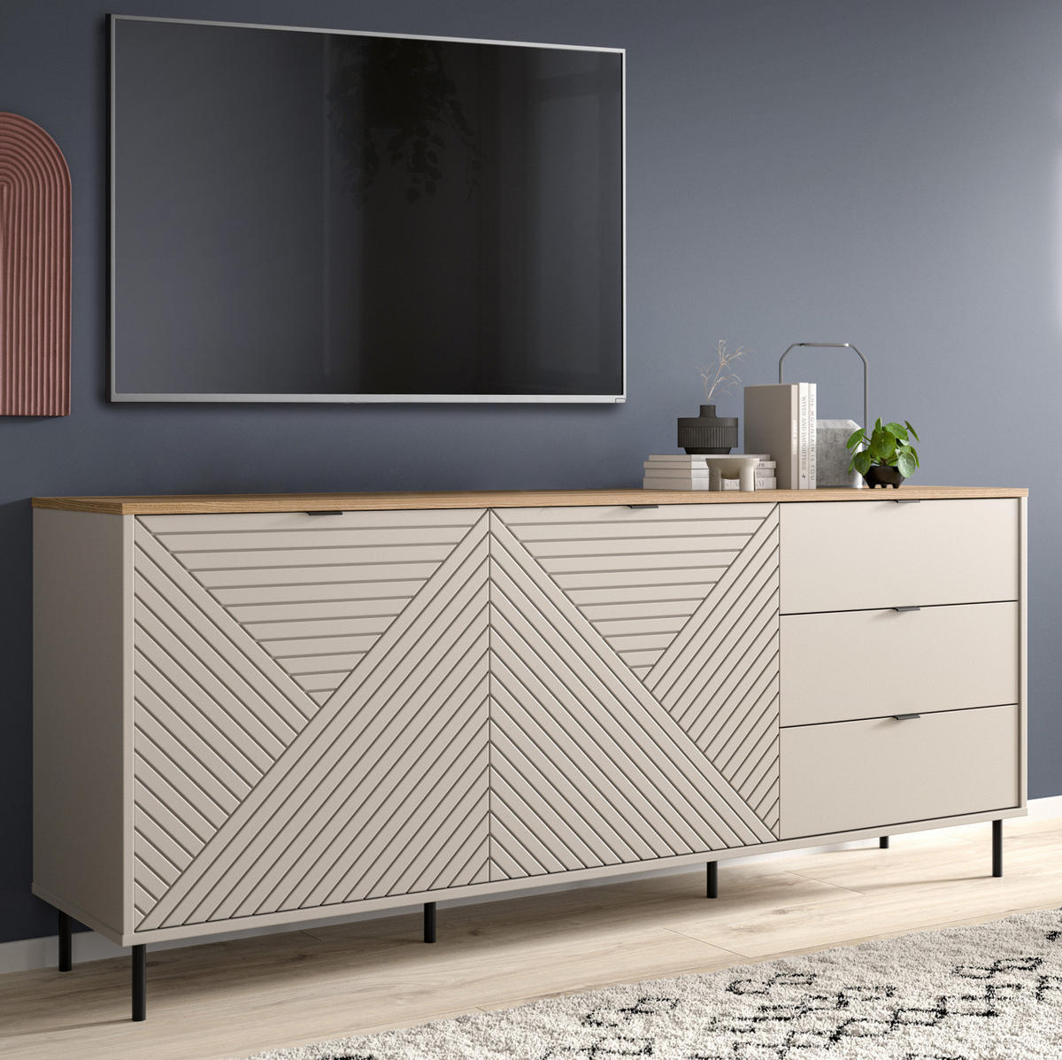SIDEBOARD Kaschmir, Evoke Eiche 184 x 95 cm, Kommode mit viel Stauraum - Kaschmir/Eichefarben, Holzwerkstoff/Metall (184/75/40cm) - Inn.Furn