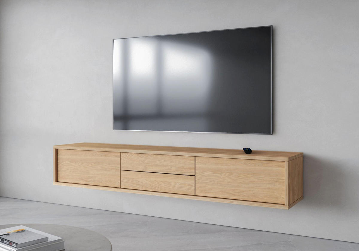 TV stolík Moddern dub so zásuvkami 180/32/36 cm - farba duba/béžová, kompozitné drevo (180/32/36cm) - Selsey