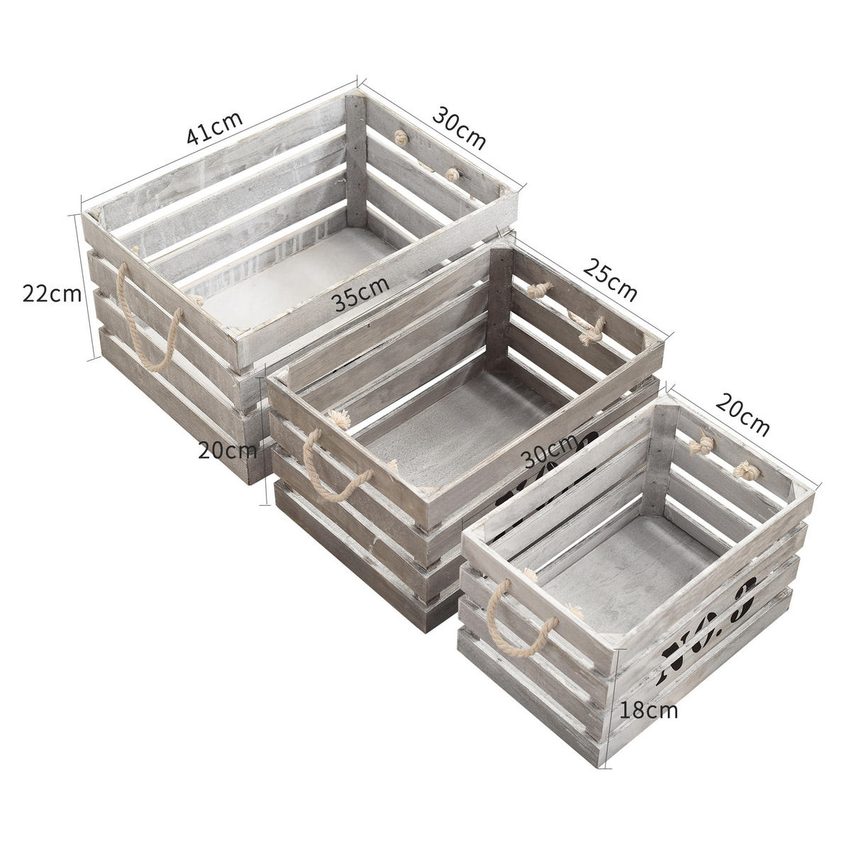 HOLZKISTEN SET, 3 pieces Weiß 30/41/22 cm - Weiß, Holz (30/22/41cm) - Mobili Rebecca