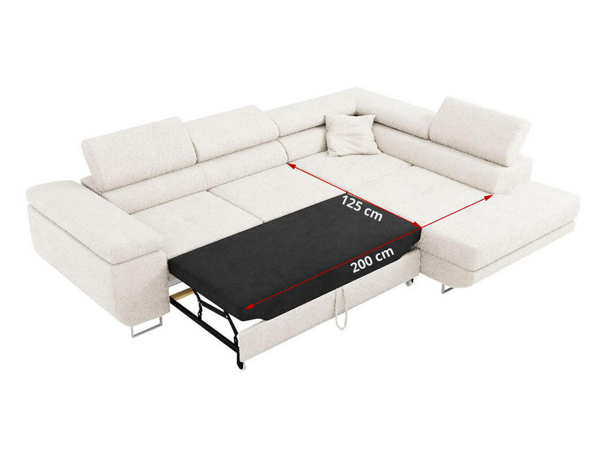 ROHOVÁ SEDAČKA GUSTAW L - Bílá Bouclé - Pravá Strana - bílá/stříbrná, kov/textil (205/275cm) - MKS