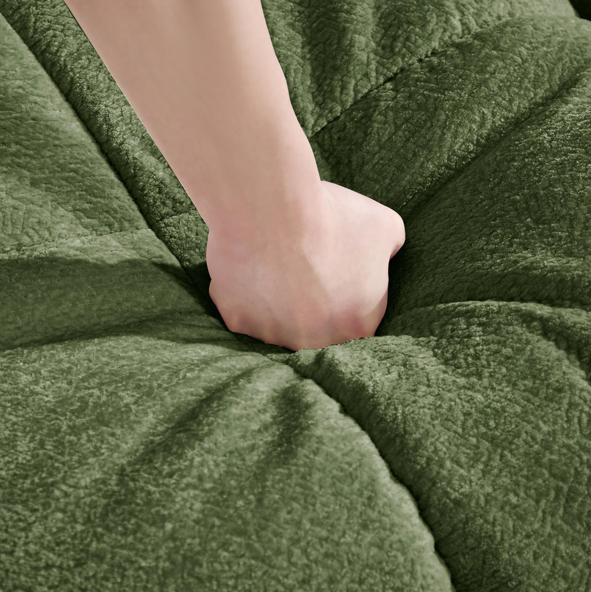 SOFA 190/149/90 cm in Grün aus Chenille mit Steppnaht und Ottomane - Grün, Textil (149/90/190cm) - Flora Grace