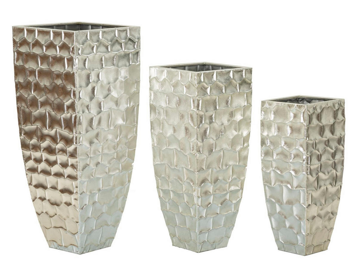 DEKOVASEN IM 3ER-SET Argy, silberfarben, Eisen, Höhen 90,8, 75,6 und 62,2 cm - Silberfarben, Metall (91cm) - Mauro Ferretti