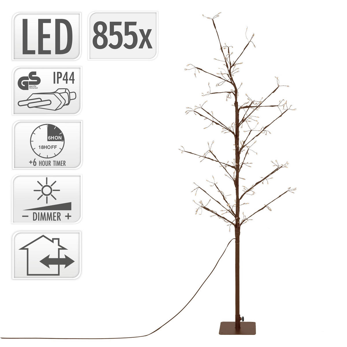 LED BAUM Outdoor Lichterbaum 150 cm Weihnachtsbeleuchtung Weihnachtsdeko 855 LEDs Warmweiß Innen/Außen - Braun, Metall (65/150/65cm) - ECD-Germany