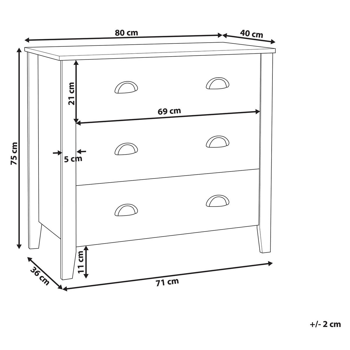 KOMMODE 3 Schubladen weiß Donovan - Schwarz/Weiß, Holzwerkstoff (80/75/40cm) - Beliani