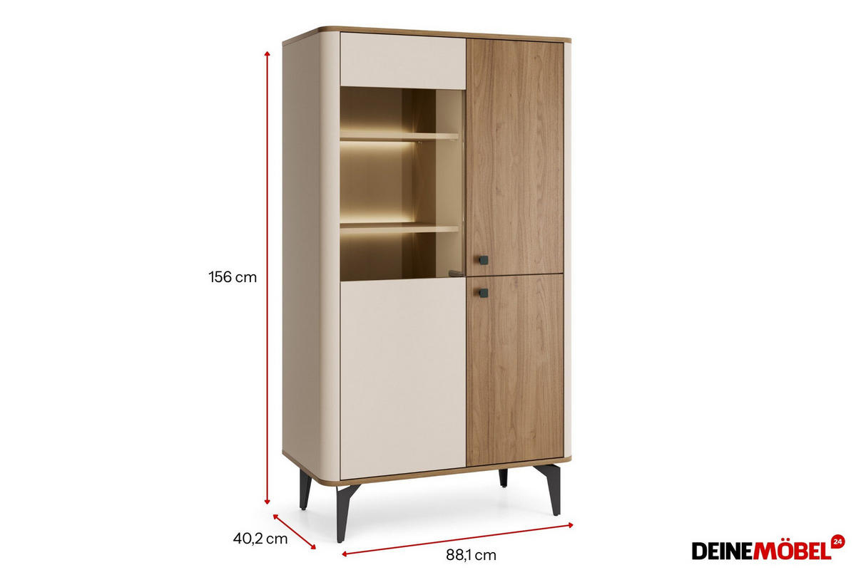 VITRINE AURO 03 88/156/40 cm in Kaschmir / Royal Nussbaum mit LED - Kaschmir/Nussbaumfarben, Holzwerkstoff (88/156/40cm) - Deine Möbel 24
