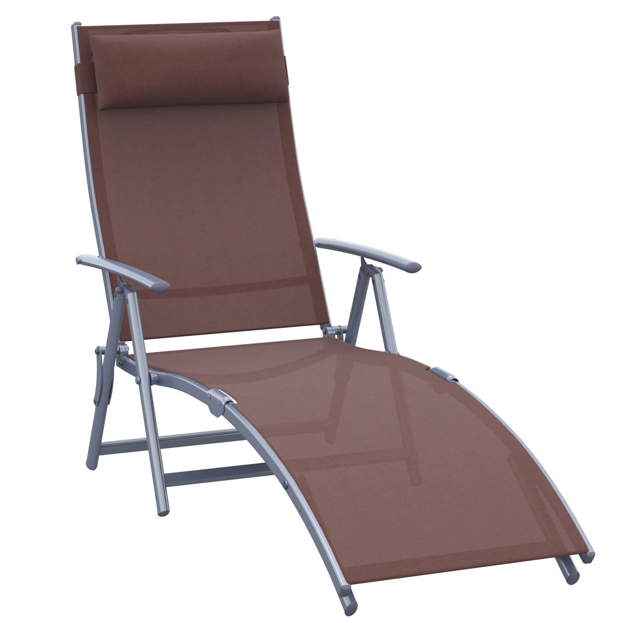 SONNENLIEGE, klappbar mit Kissen, Metall+Stoff, Braun, 137 x 63,5 x 100,5 cm - Braun, Metall (63.5/100.5/137cm) - Outsunny
