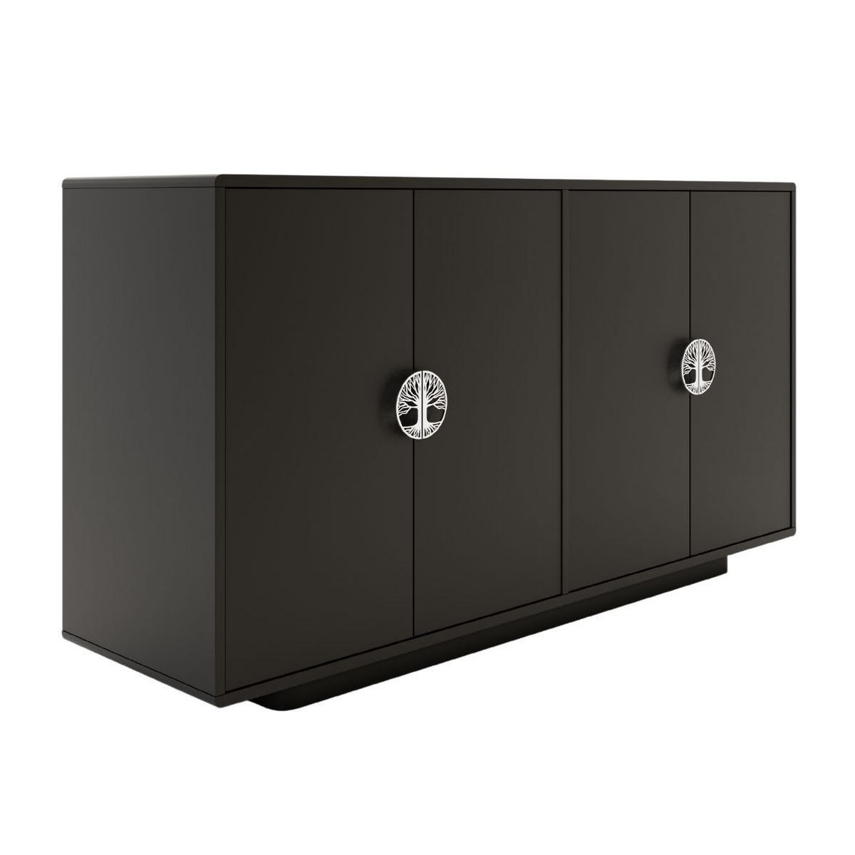 SIDEBOARD Lotta, Schwarz, Silberne Griffen, Abgerundete Kanten - Schwarz, Holzwerkstoff (139/75/40cm) - Dancan