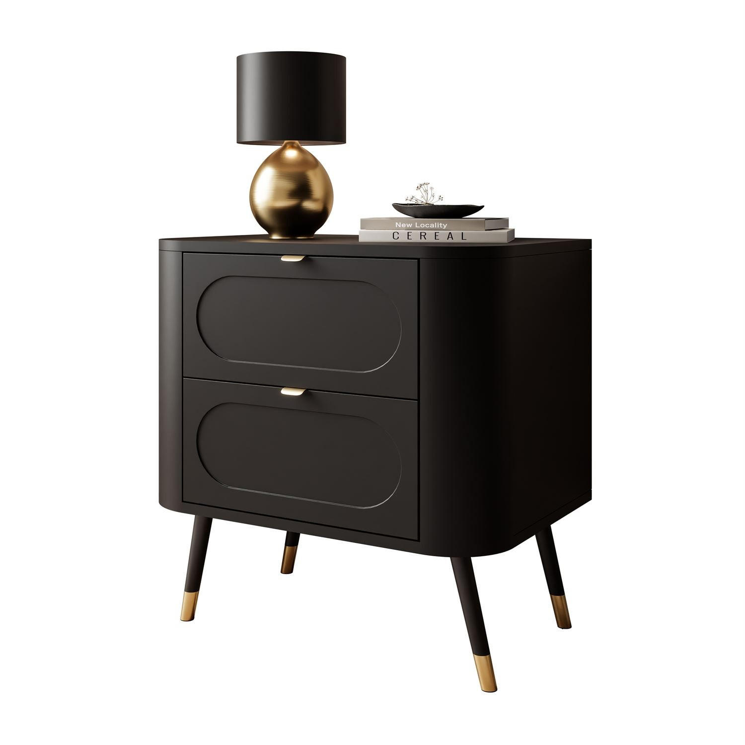 NACHTTISCH SHADOW 2S auf hohen Beinen - Schwarz, Holzwerkstoff (60/61/40cm) - Lookway