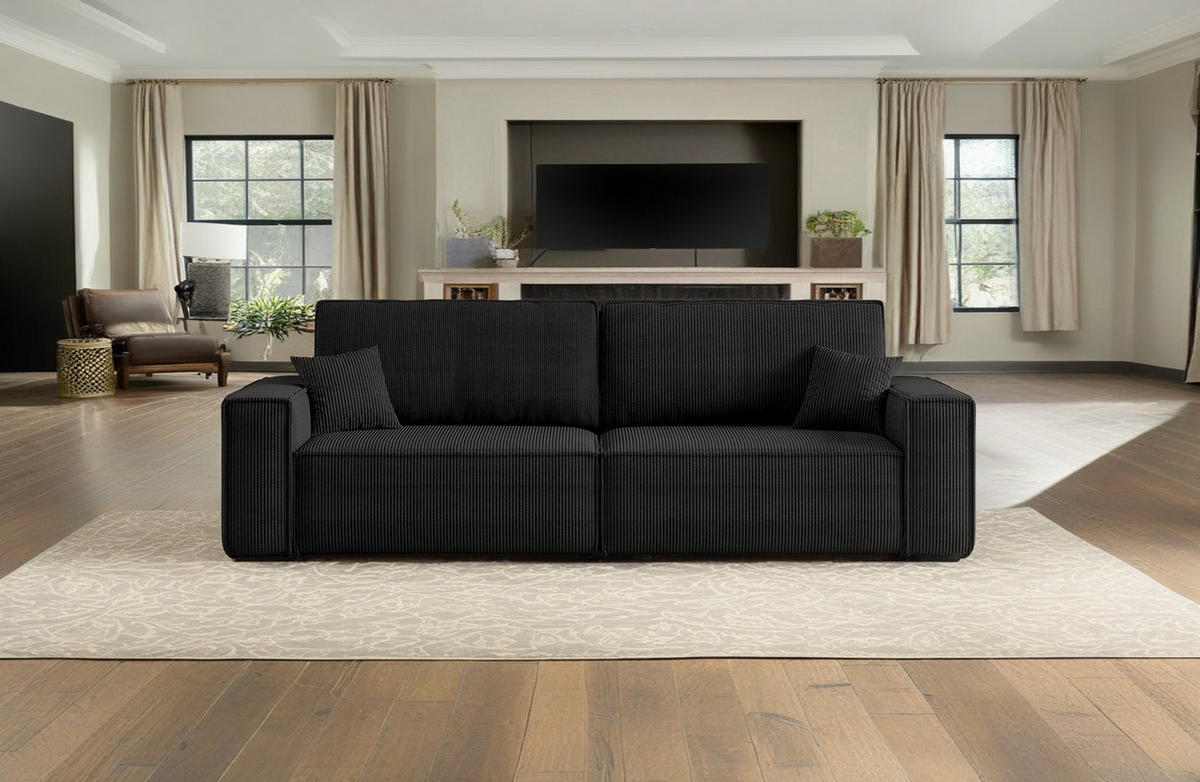 SCHLAFSOFA BEST und Bettkasten Stoff Cord-Poso Schwarz - Schwarz, Holz (246/83/98cm) - Kaiser Möbel