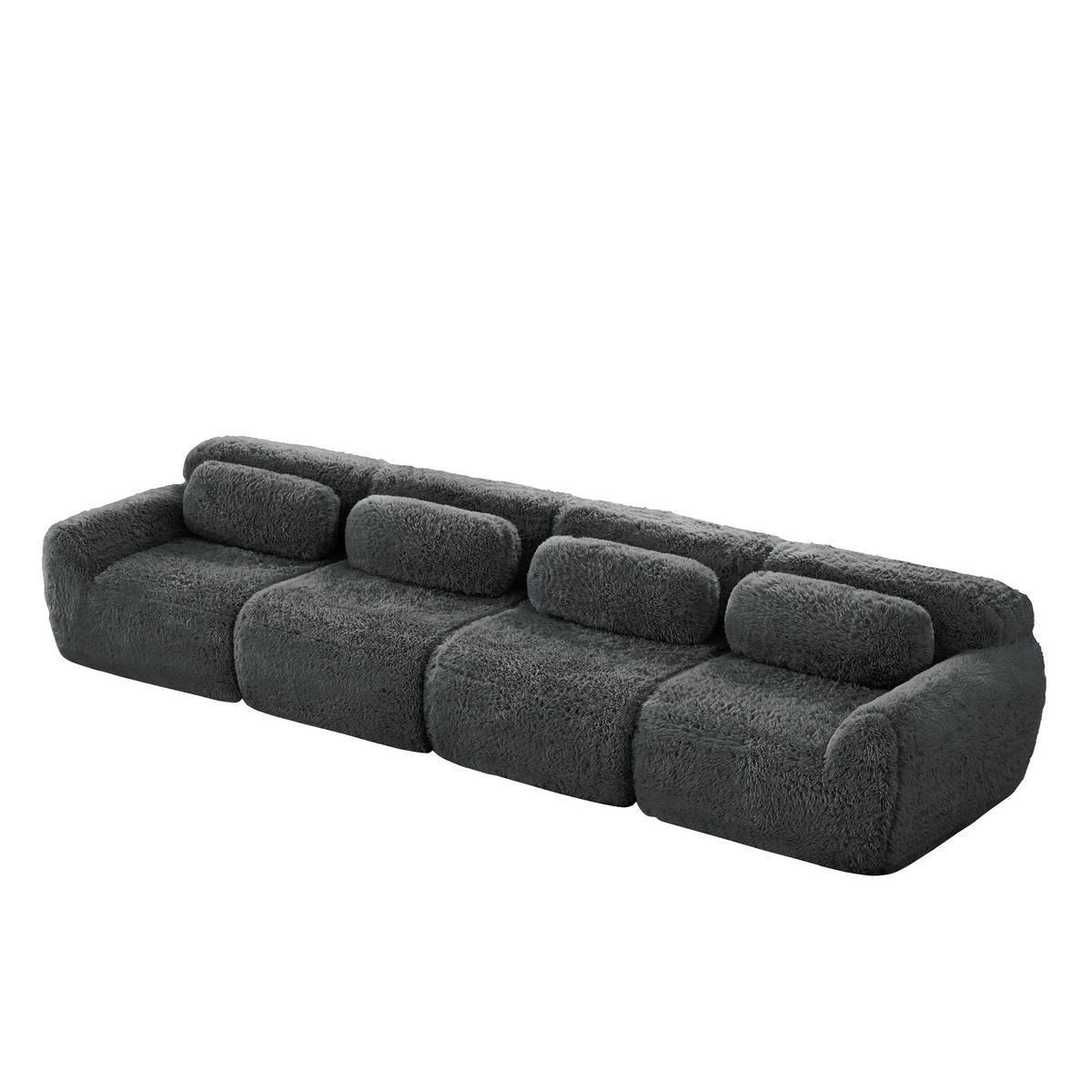 4-SITZER SOFA Plüsch Grau mit Kissen - Grau, Textil (378/73/104cm) - WISHDOR