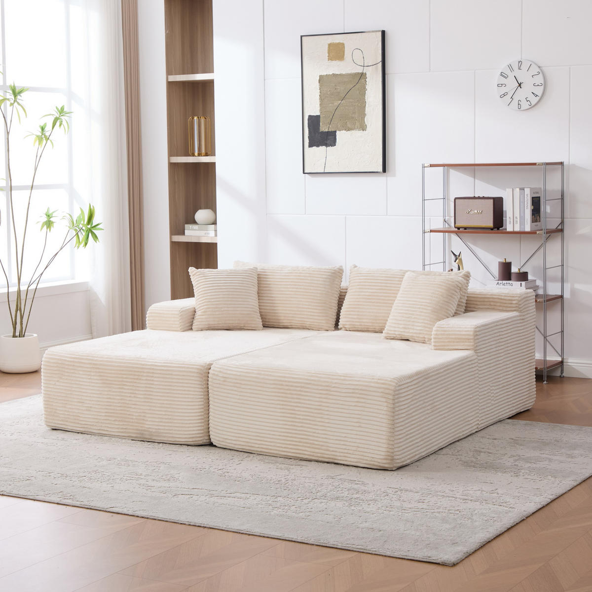 SOFAELEMENT 200/174/74.5 cm Elfenbein mit 30D hochelastischem Schaumstoff und rutschfestem Boden - Ecru, Textil (174/74.5/200cm) - Oxeza