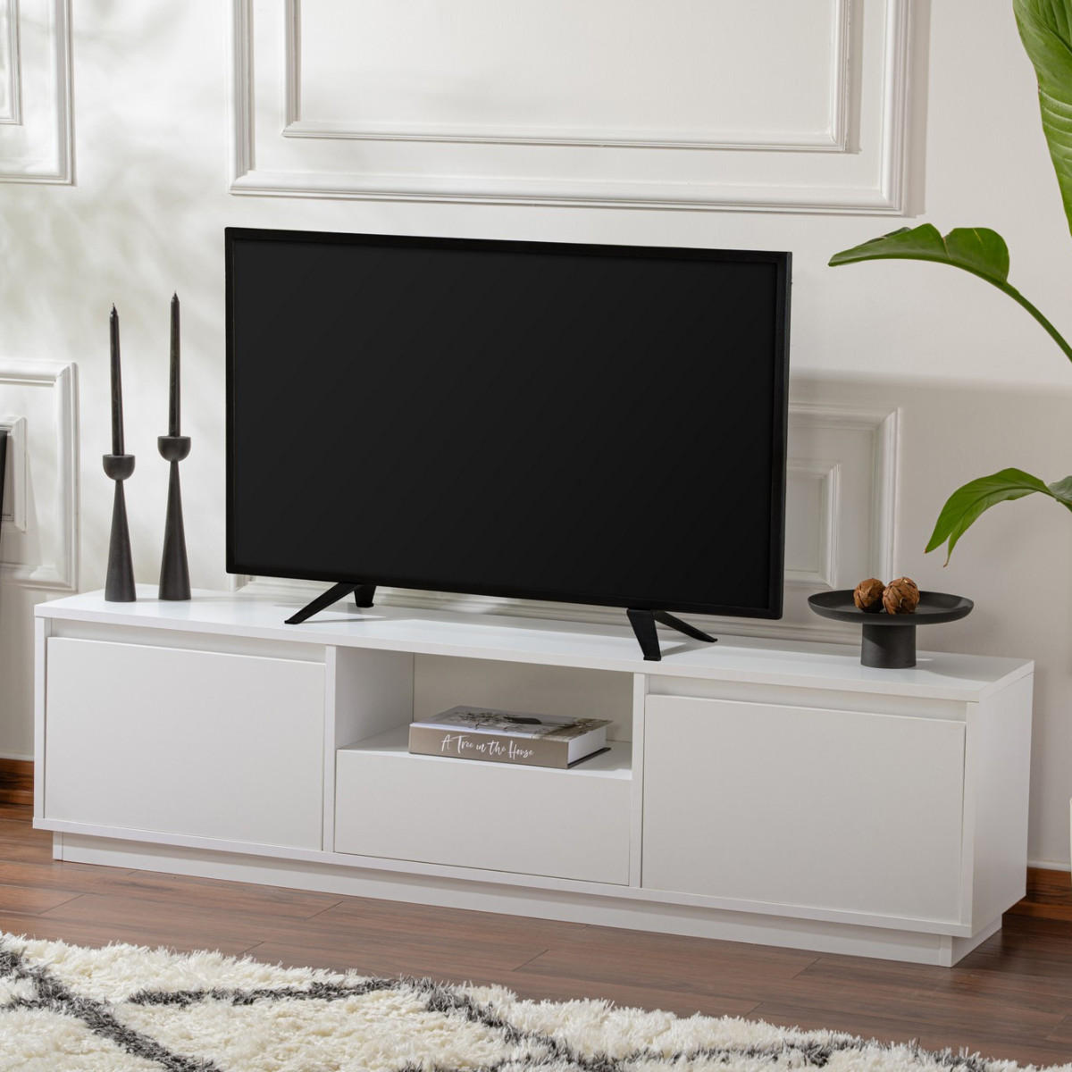 TV-MÖBEL mit 3 klappbaren türen und 1 offenem fach - vanguard 160/29,5/42 cm - Weiß, Holzwerkstoff (29.5/42/160cm) - Calicosy
