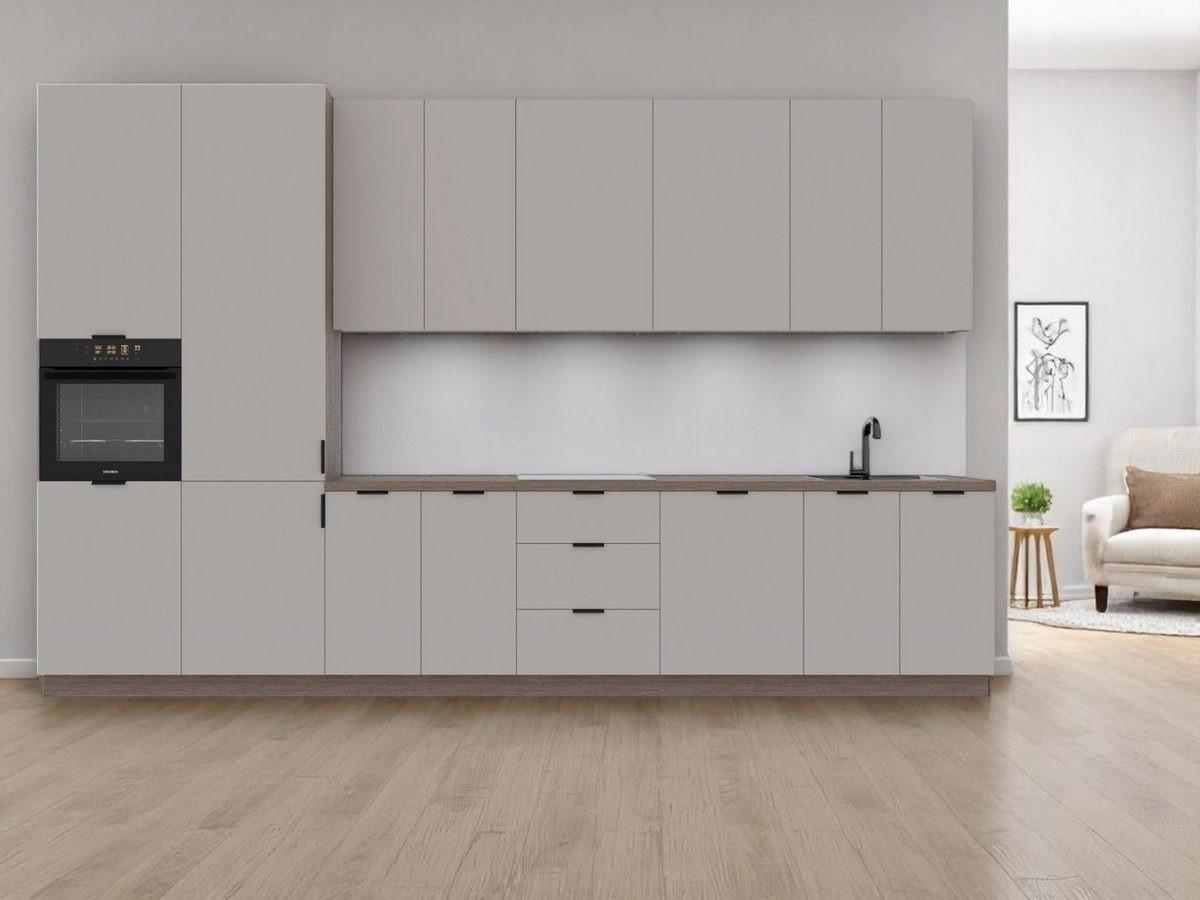 KÜCHENZEILE 400 cm –Sorento K73-M400 - in Beige / Matt - Beige/Schwarz, Holz/Holzwerkstoff (400/247/58cm)