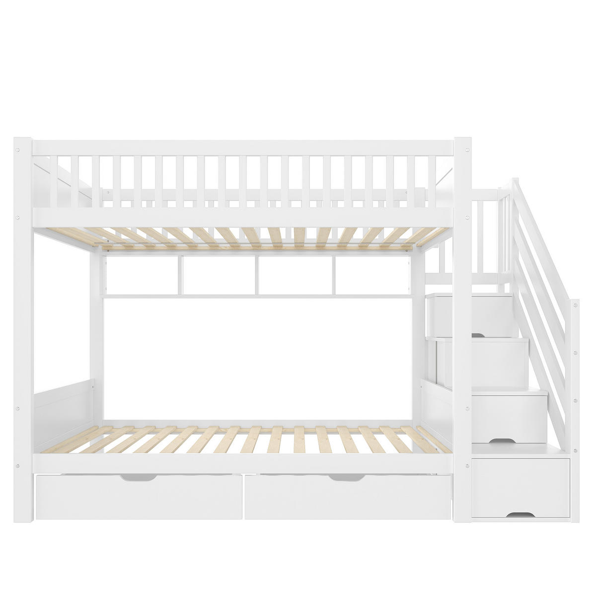 ETAGENBETT 90/200 cm in Weiß mit Schubladen, Regal, Kleiderschrank und Staufach - Weiß, Holz/Holzwerkstoff (90/200cm) - CHICFURN
