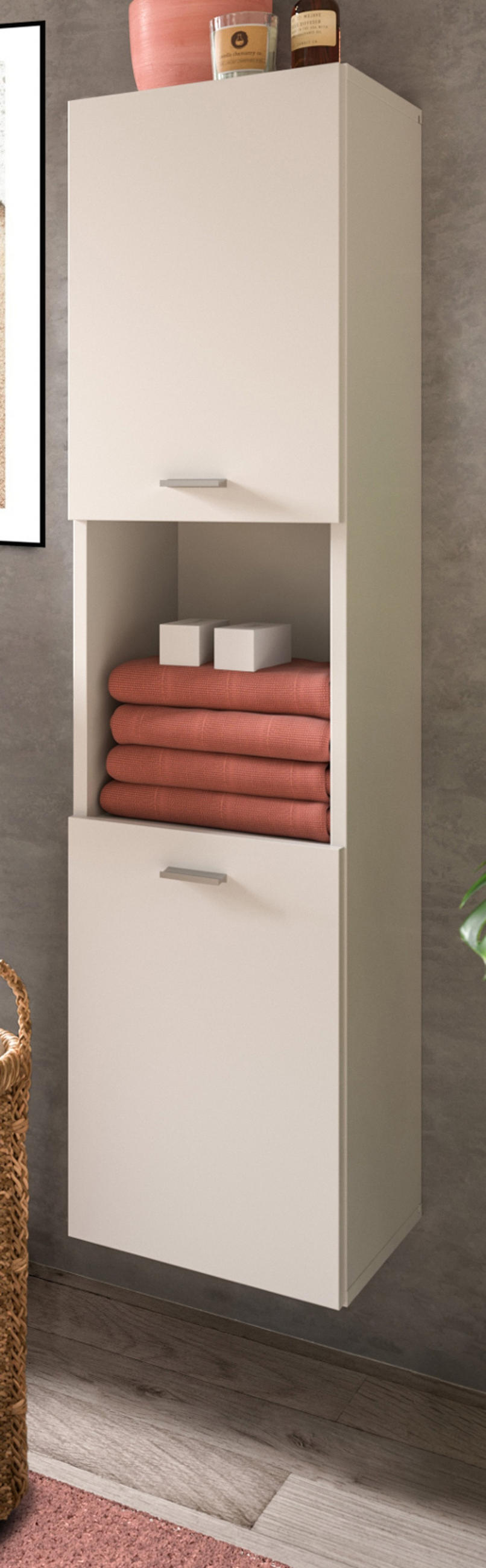 MIDISCHRANK weiß 30 cm, Badschrank hängend oder stehend - Silberfarben/Weiß, Holzwerkstoff/Kunststoff (30/125/29cm) - Inn.Furn