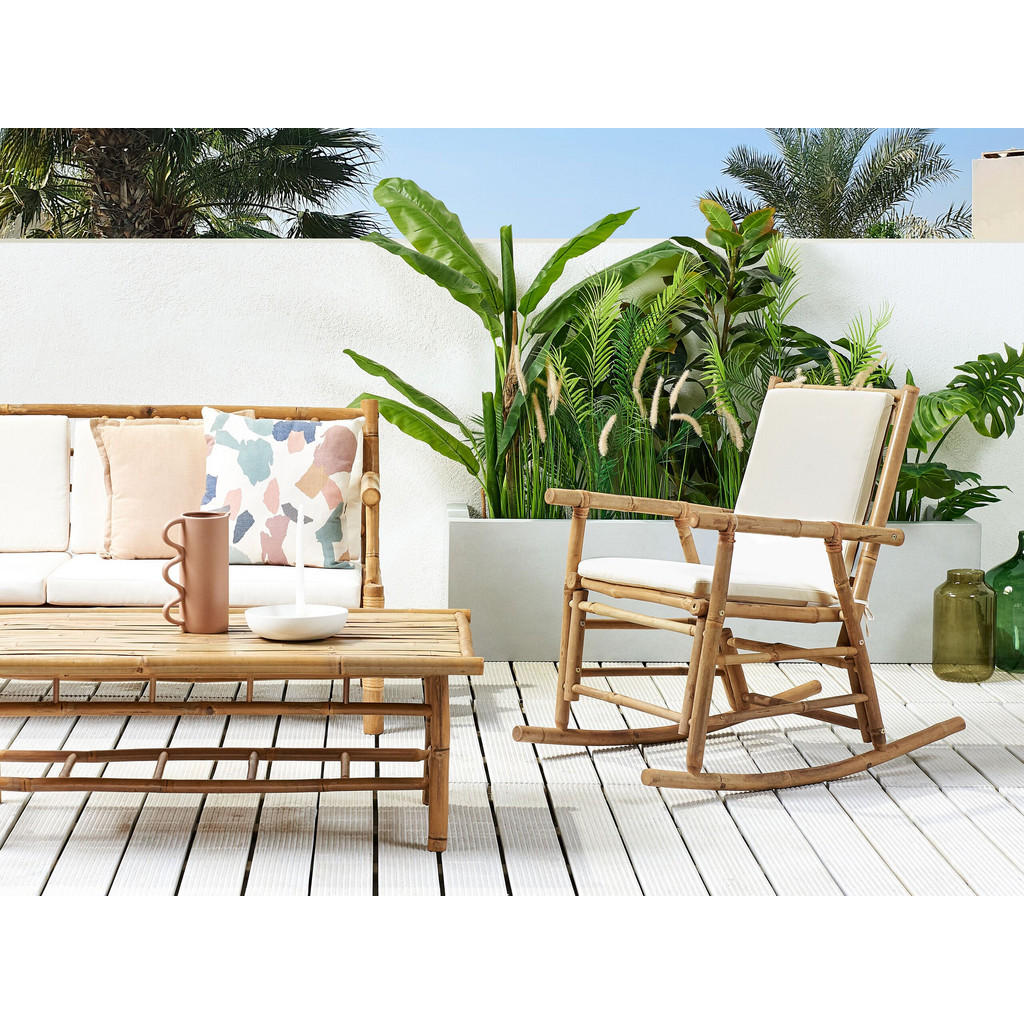 Thumbnail - Beliani Schaukelstuhl, Hellbraun, Weiß, Holz, 56x87x42 cm, Gartenmöbel, Gartenstühle, Liegestühle