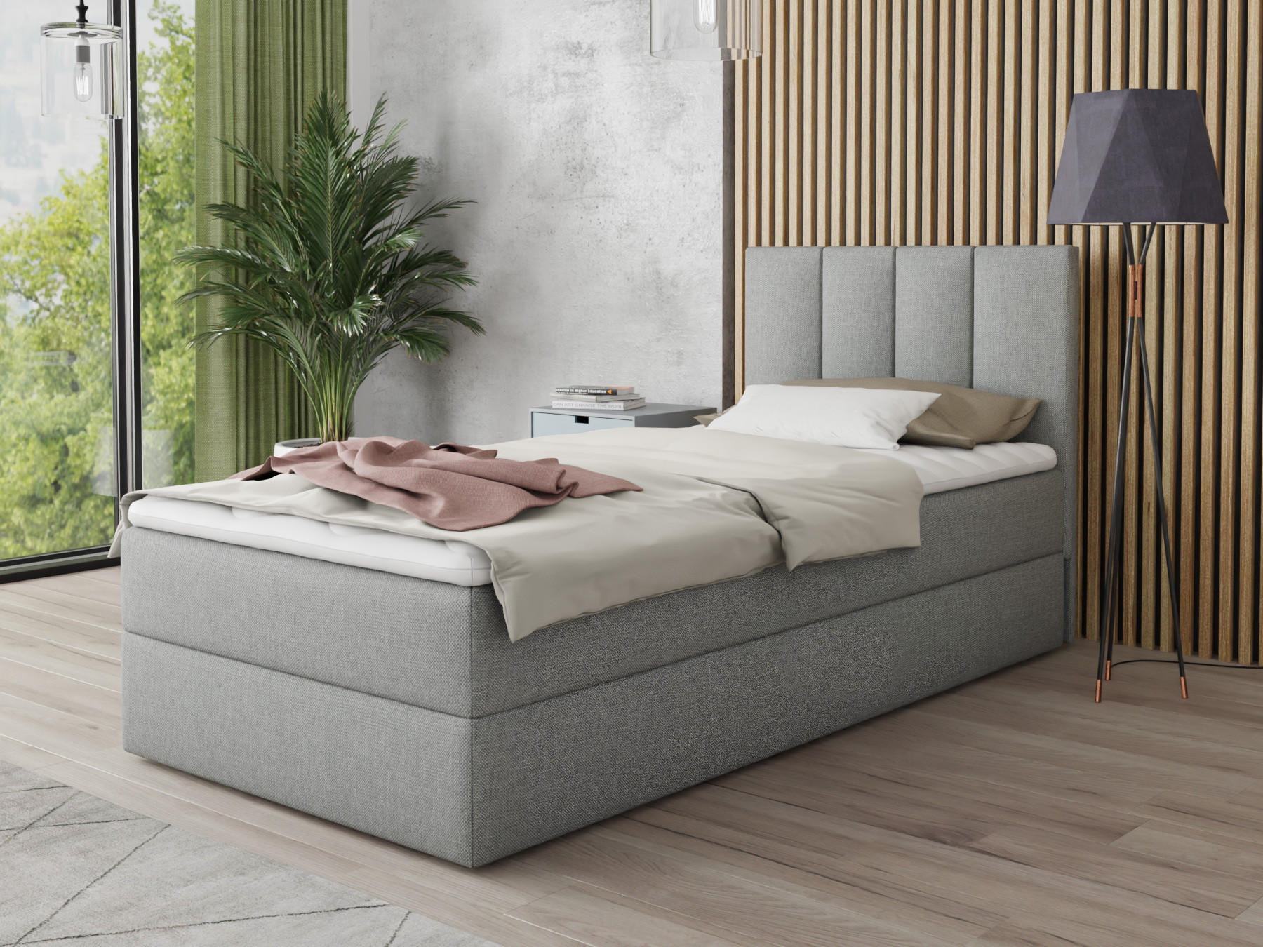 BOXBETT Star Mini - 90x200 - Grau (Inari 91, Webstoff) - Schwarz/Grau, Holz/Holzwerkstoff (90/200cm) - Sofnet