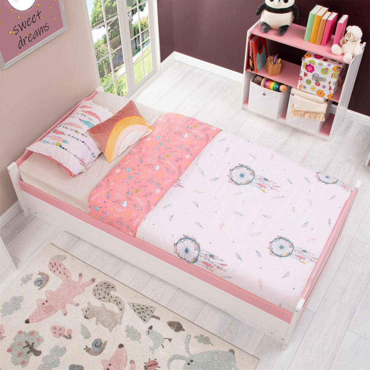 TANDEMBETT LORENA 90X190 CM - Weiß/Rosa, Holz (99/48/195cm) - IDIMEX