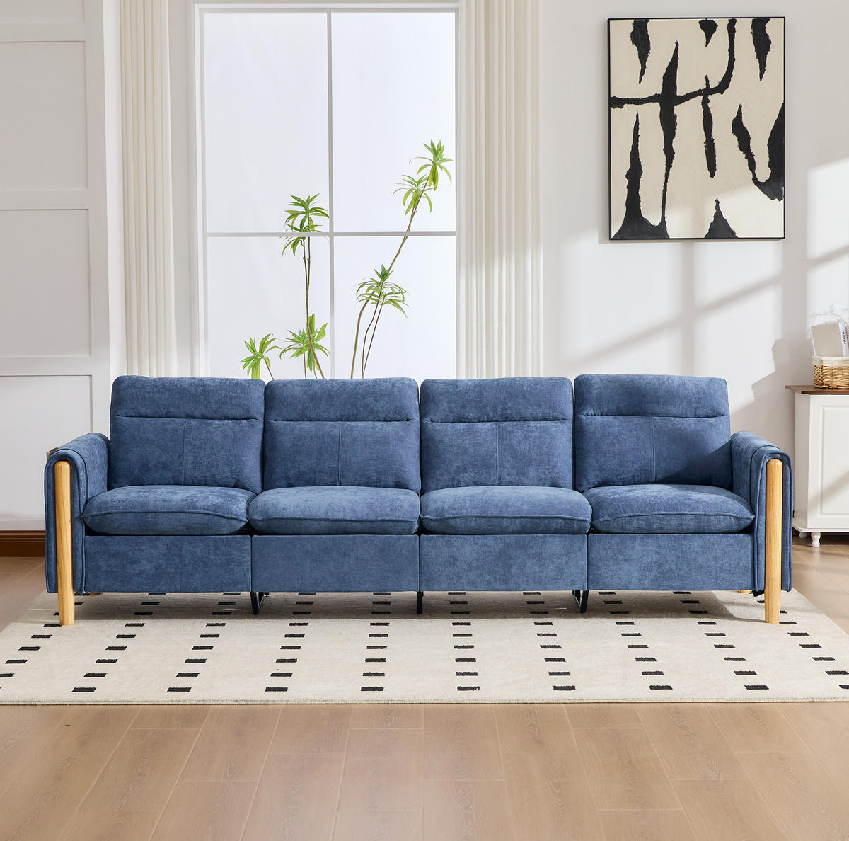 SOFA-SET U-Form mit Stauraum 261 cm Chenille Blau 4-Sitzer - Blau, Holz (77/86/261cm) - Meubliv