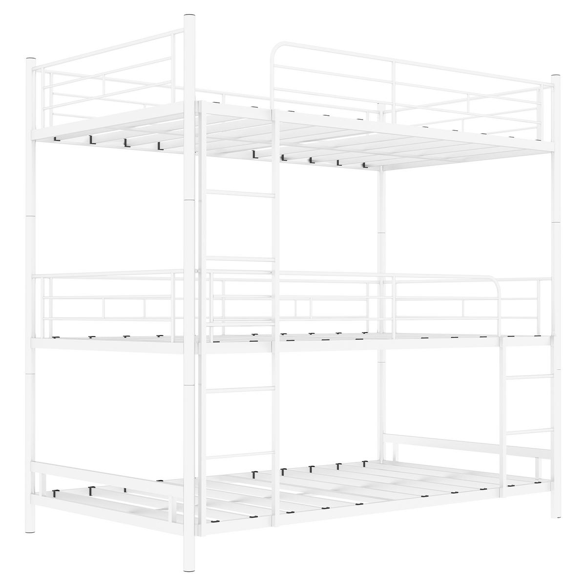 ETAGENBETT Dreifach Metall Weiß - Weiß, Holz (90/190cm) - Meubliv