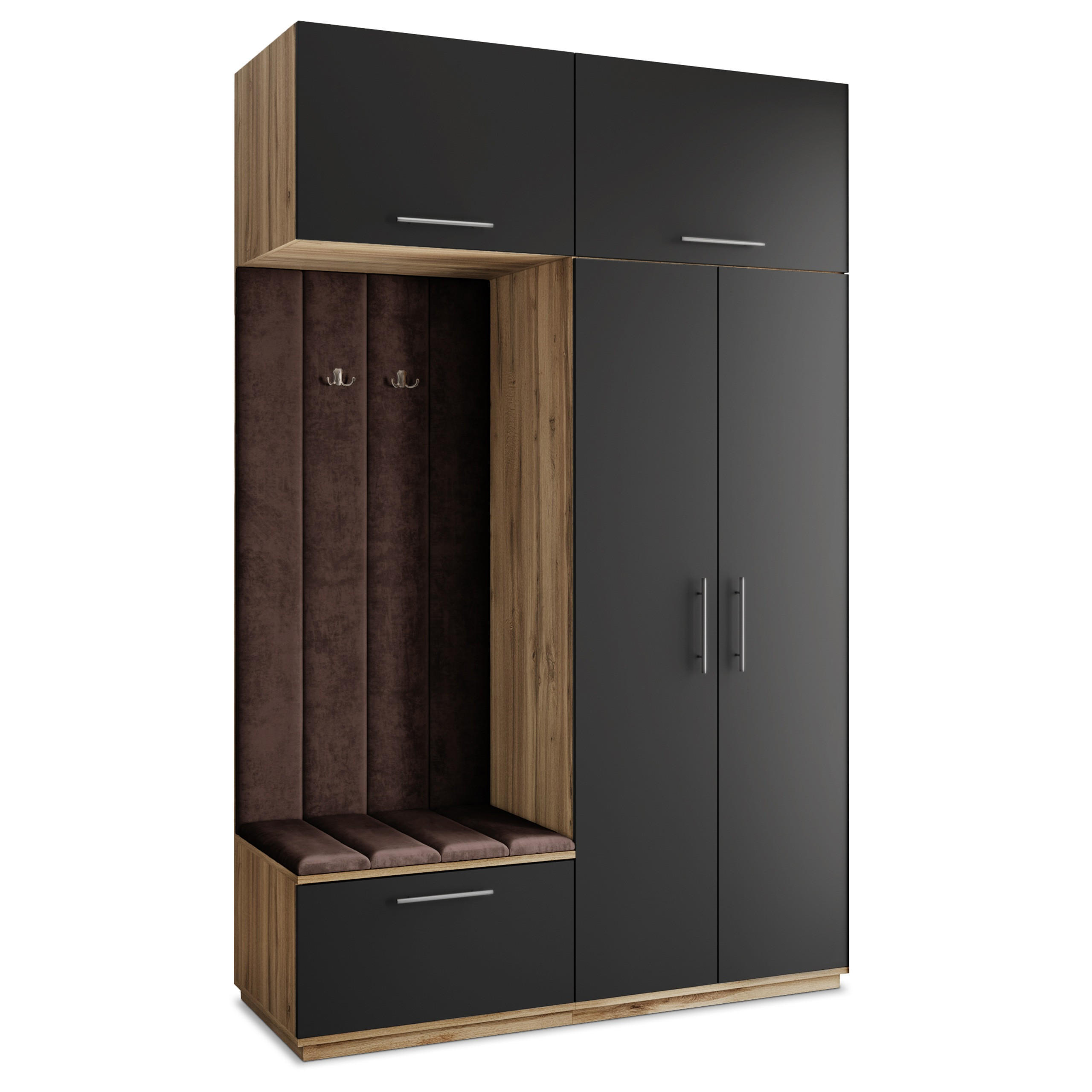 Masseno Garderobenschrank Eiche Wotan, Schwarz, Braun 150x240x60 cm